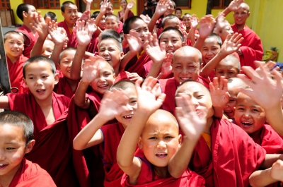Nepalese children waving