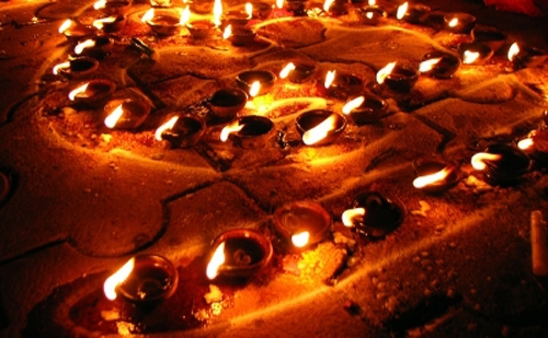 Candle lights at Diwali festival