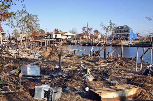 A house totally destroyed on Lake Pontchatrain near New Orleans, Louisiana.