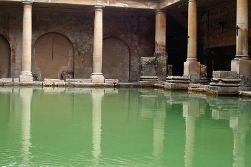 Pool at the ruins of the Roman baths. Unesco World Heritage Site. Bath, Somerset. England, United Kingdom.