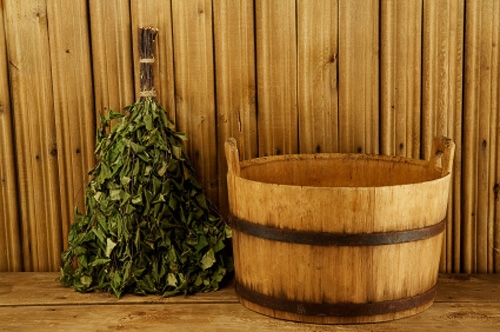 Traditional equipment for Russian bath from wood