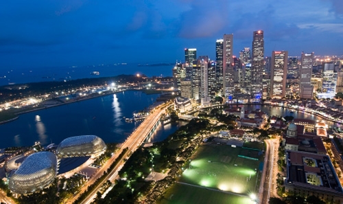 Singapore skyscrapers at night