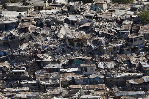 A poor neighborhood shows the damage after the earthquake in Haiti.