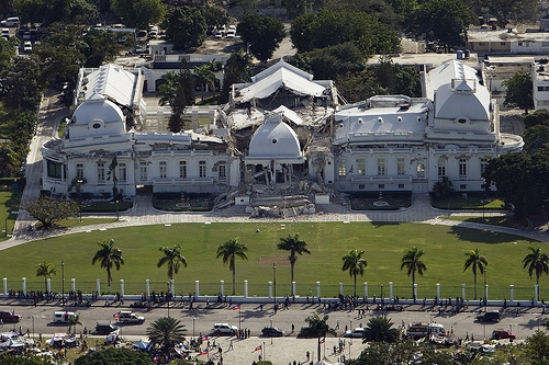 The Haitian national palace shows heavy damage after an earthquake measuring 7 plus on the Richter scale rocked Port au Prince.