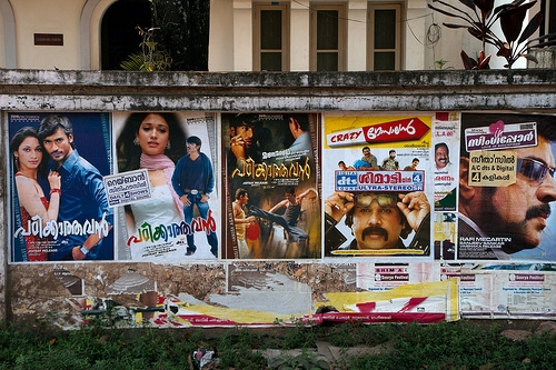 In the town of Allepsey in Kerala, available walls are covered with Bollywood movie posters.