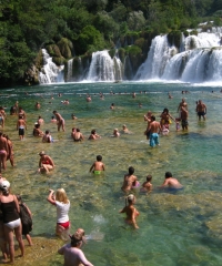 People having fun on a hot summer day